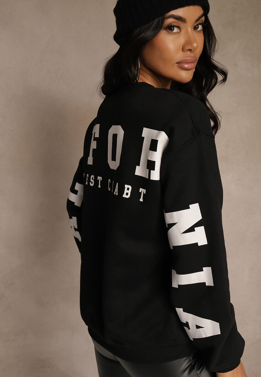 Czarna Bluza Ocieplana z Bawełną Ozdobiona Napisem Fezurra