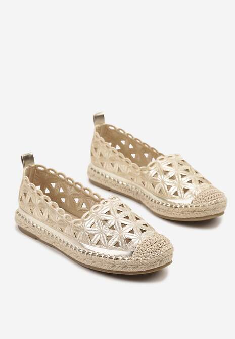 Złote Ażurowe Espadryle Ozdobione Plecionką Meranovia