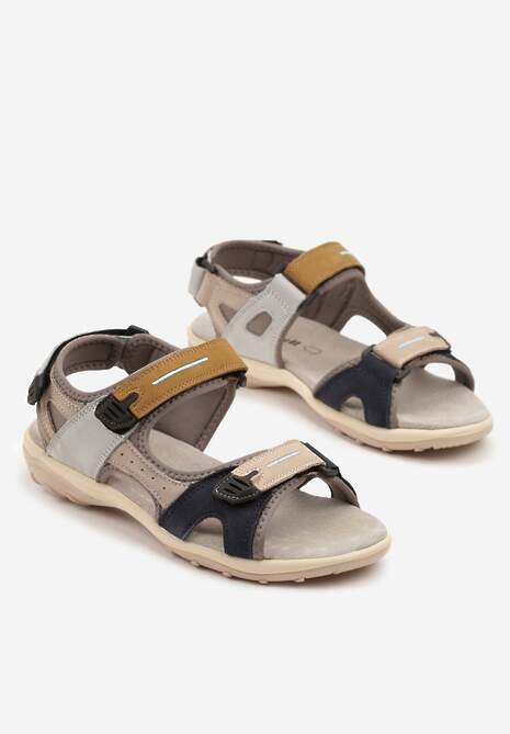 Szare Sandały ze Skóry Naturalnej Zapinane na Rzepy Weavia