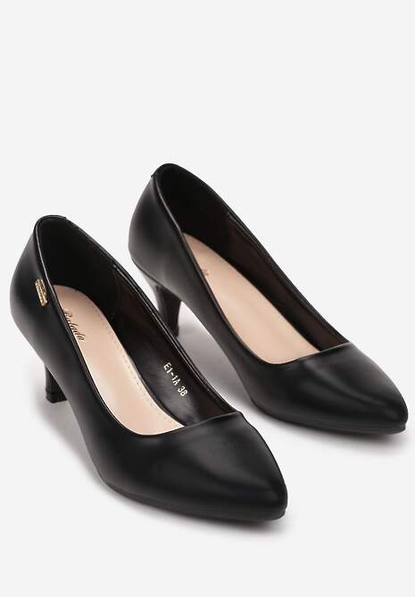 Czarne Czółenka ze Szpiczastym Noskiem na Niskiej Szpilce Joyanna