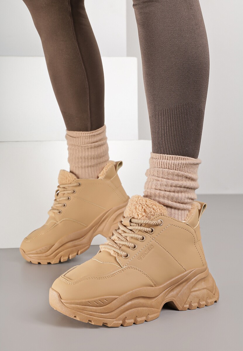 Jasnobrązowe Trapery Sneakersy Vices na Platformie z Tłoczeniem Nirrise