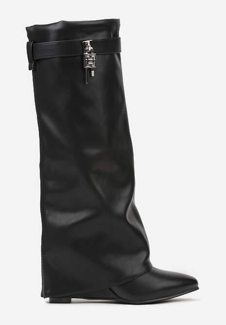 Czarne Kozaki z Cholewką Imitującą Nogawkę i Koturnem Ericelle