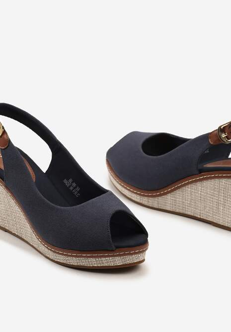 Granatowe Sandały na Koturnie z Otwartym Noskiem Charllisa