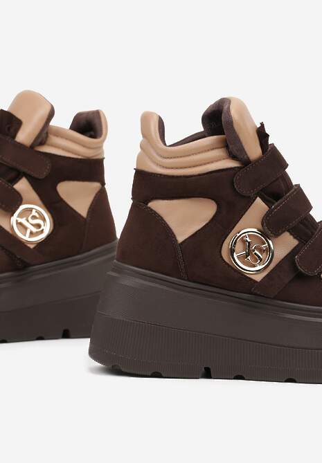 Beżowo-Brązowe Botki Sneakersy Vices na Platformie w Stylu Y2K Gelira