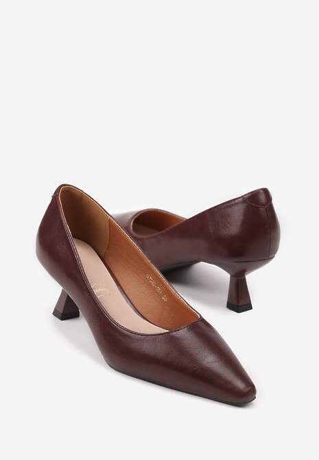 Bordowe Czółenka Vices na Kaczuszce ze Skórzaną Wkładką Elialie