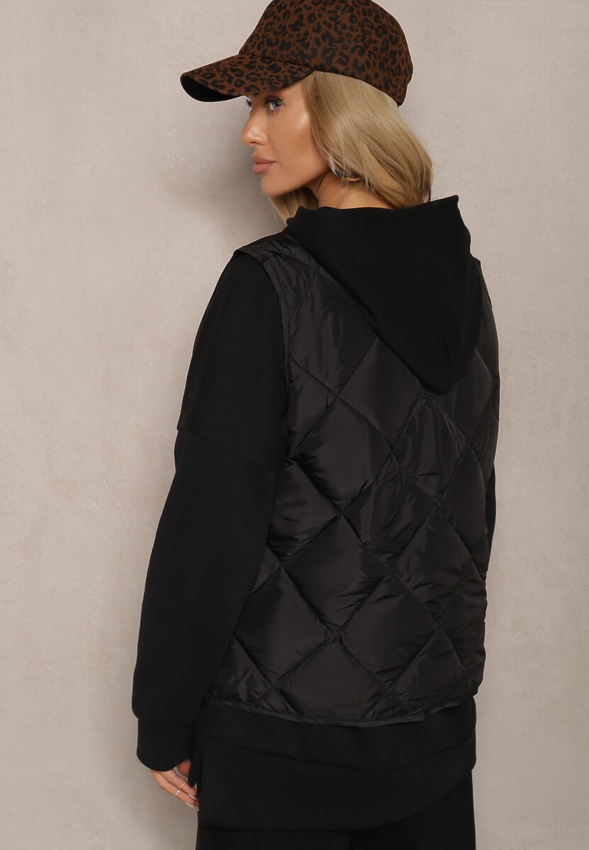 Czarna Pikowana Kamizelka z Kieszonkami i Napami Azortia