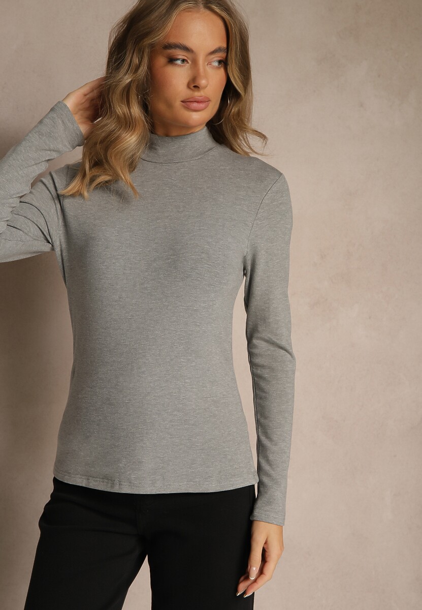 Szara Casualowa Bluzka z Golfem Longsleeve Ralaia