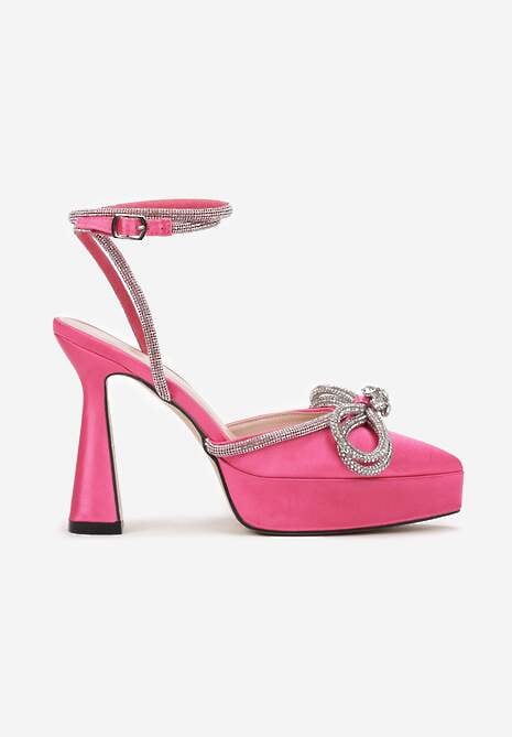Fuksjowe Sandały na Klepsydrowym Obcasie i Platformie z Kokardką Kirsi