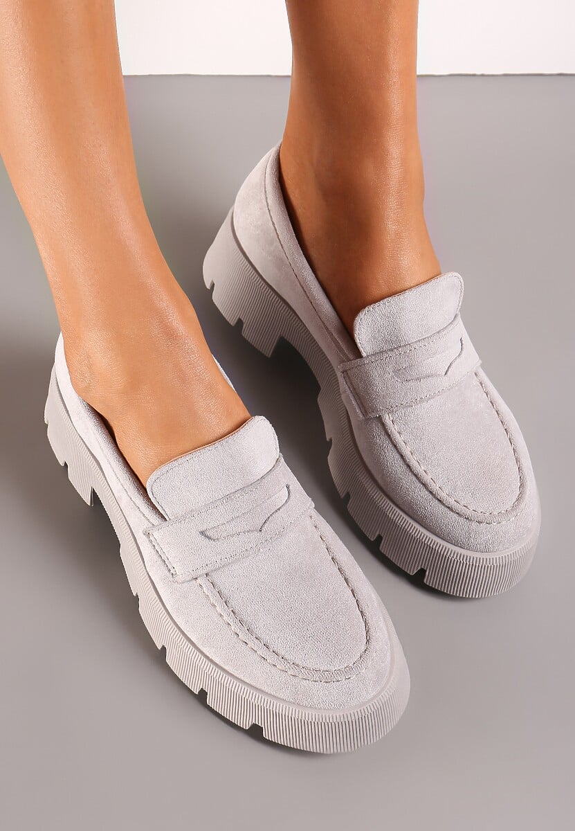 Szare Mokasyny na Grubej Podeszwie z Protektorem Misal