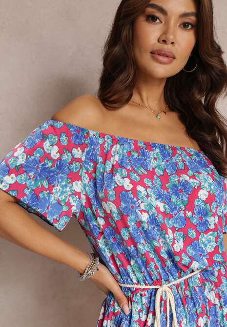 Niebieski Kombinezon z Gumką w Pasie i Hiszpańskim Dekoltem Xenesa