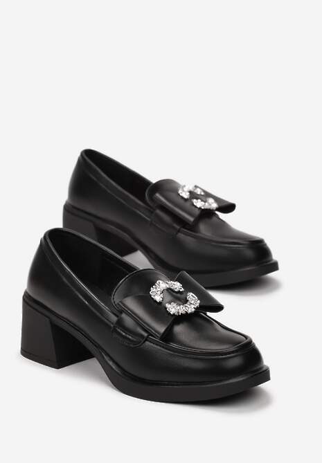 Czarne Półbuty na Niskim Słupkowym Obcasie z Cyrkoniami Artethea