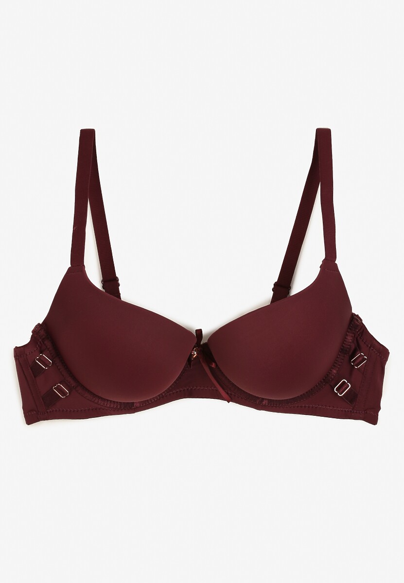 Ciemnofioletowy Biustonosz Miseczka B Push-Up na Regulowanych Ramiączkach Ozdobiony Aplikacją Alerisia