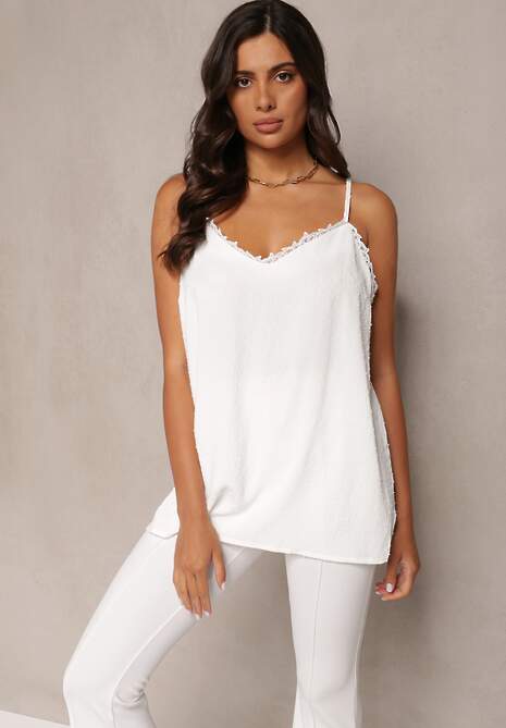 Biały Top z Koronką z Tkaniny Plumeti Nalica
