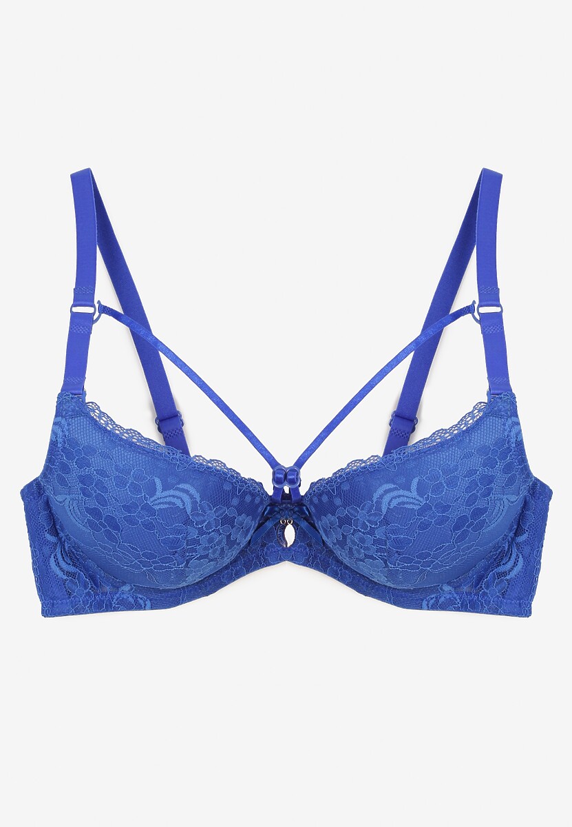 Niebieski Biustonosz Full Cup z Koronką Tinallore