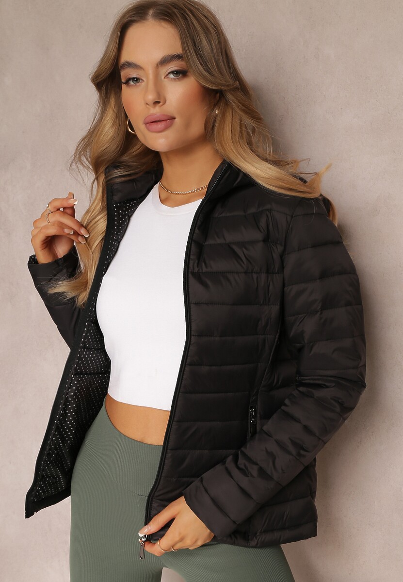 Czarna Kurtka Pikowana Nylonowa  Vuyian