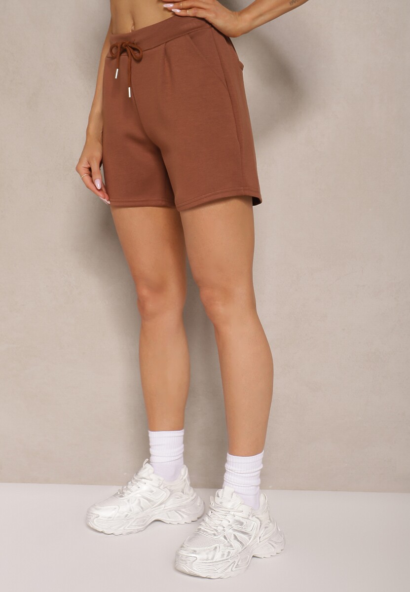 Brązowe Szorty High Waist przed Kolano Saxonia