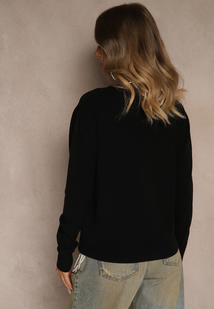 Czarny Casualowy Sweter z Wełną i Wiskozą Lussare