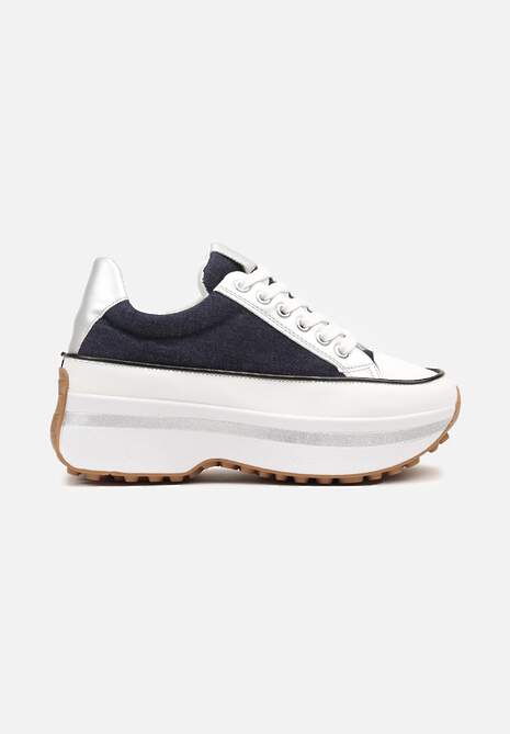 Granatowe Sneakersy na Tłoczonej Platformie w Streetwearowym Stylu Hanerith