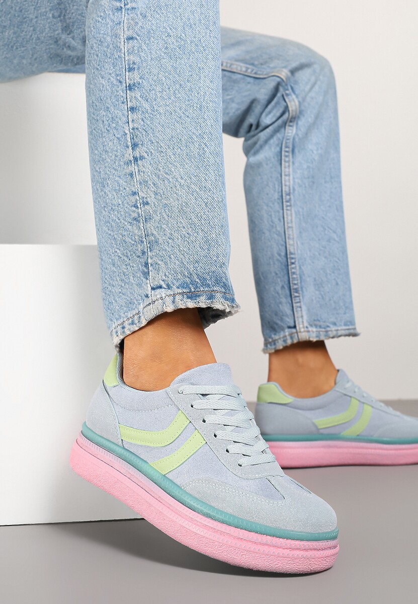 Różowo-Niebieskie Sneakersy Typu Kultowe Tenisówki na Niskiej Platformie Olritia