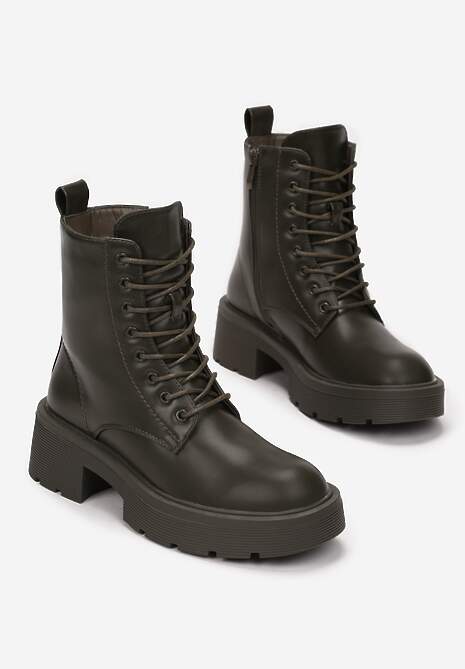 Zielone Botki Workery na Grubej Podeszwie Savoy