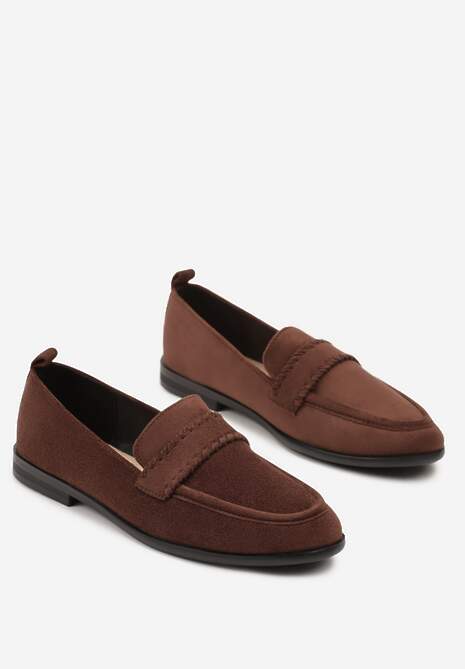 Brązowe Mokasyny Vices z Wkładką ze Skóry Naturalnej i Paskiem z Przeszyciami Fonarrie