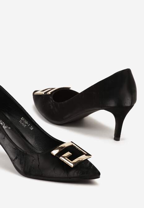 Czarne Czółenka na Szpilce z Metaliczną Klamrą Navithas