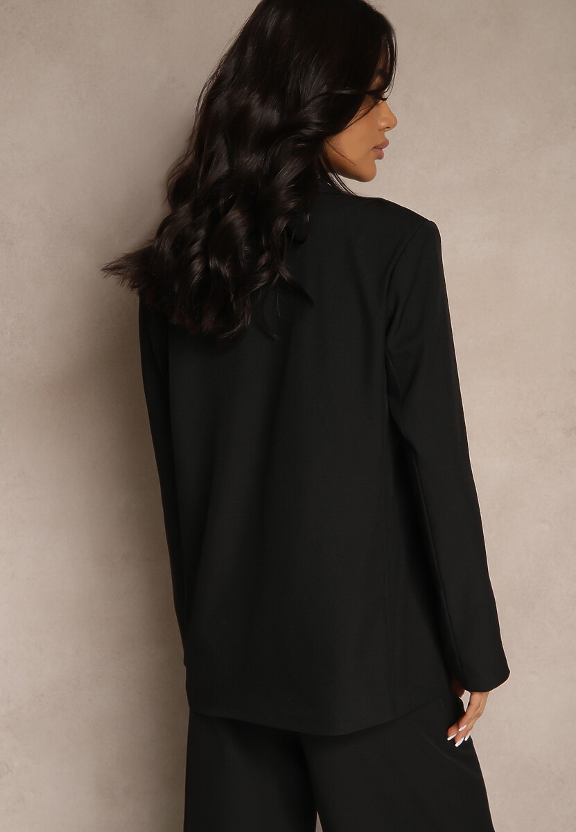 Czarna Marynarka Dwurzędowa z Usztywnionymi Ramionami Emivori