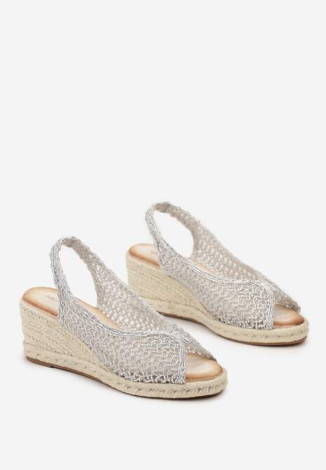 Srebrne Sandały Z Plecioną Cholewką i Koturnem Certicta