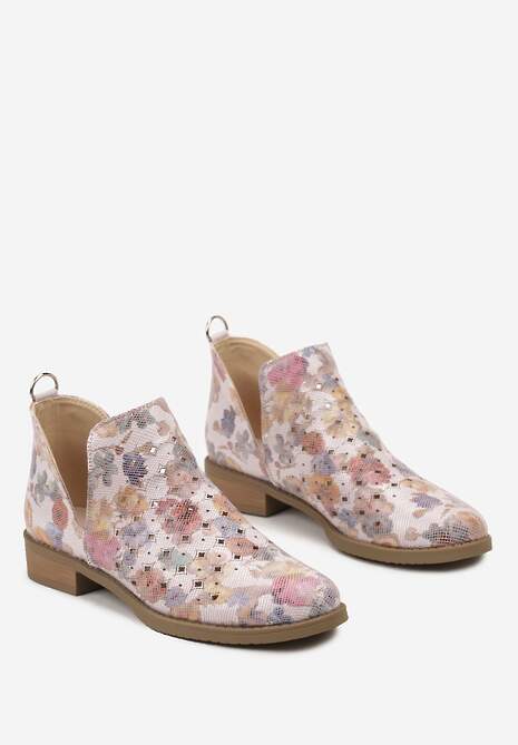 Różowe Ażurowe Botki za Kostkę z Wycięciem i Skórzaną Wkładką Bamma