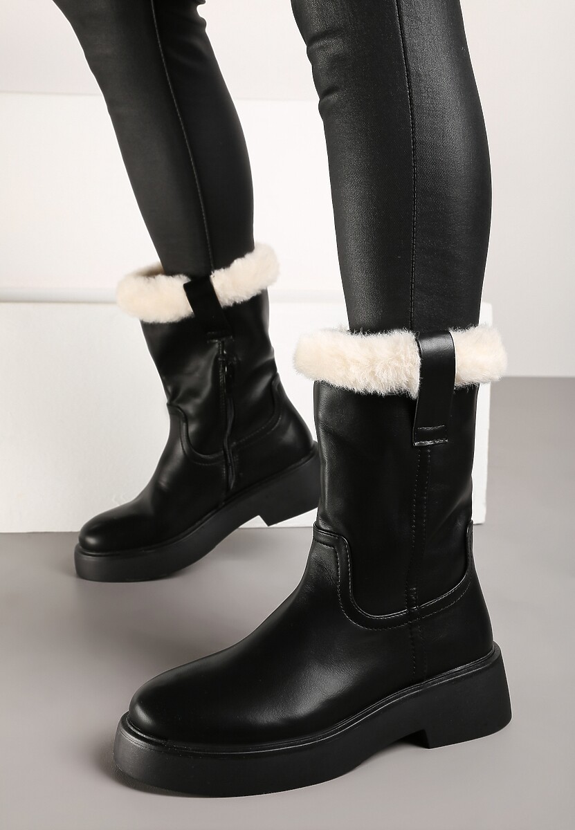 Brązowe Botki na Płaskiej Podeszwie z Futerkiem na Cholewce Izafrina