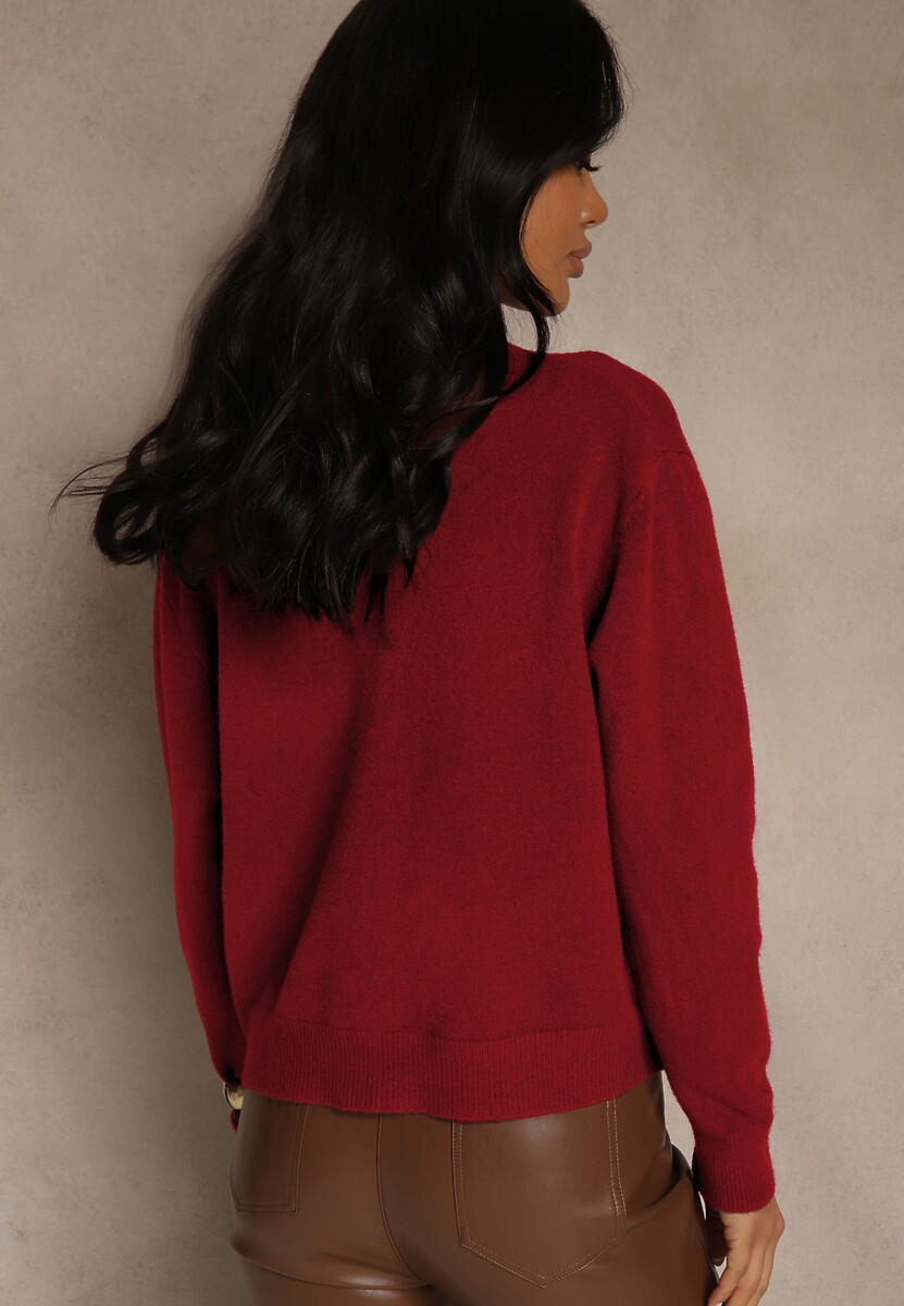 Bordowy Kardigan na Guziki z Domieszką Kaszmiru Vetiella