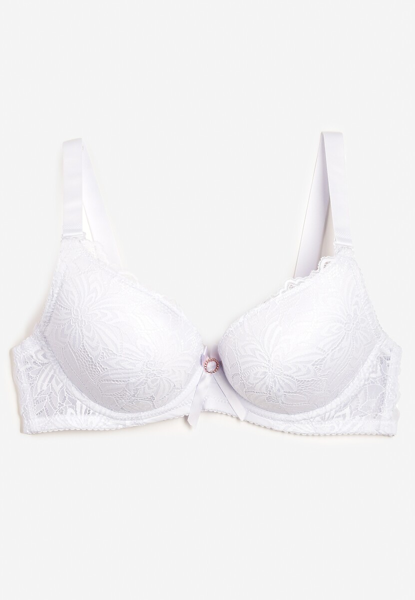 Biały Biustonosz Push Up z Ozdobną Koronką Ulira
