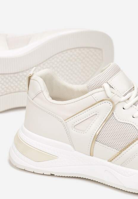 Beżowe Sneakersy na Ozdobnej Podeszwie ze Sznurowaniem Clarie
