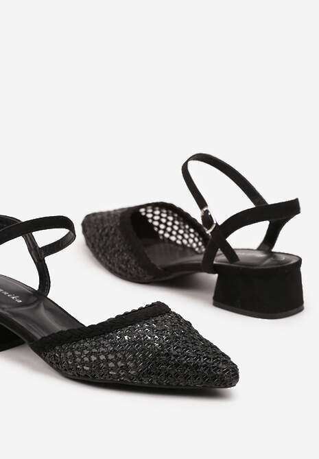 Czarne Siateczkowe Sandały na Słupku Selreti