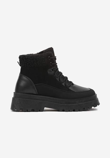 Czarne Traperki  Sznurowane Trapery Janne