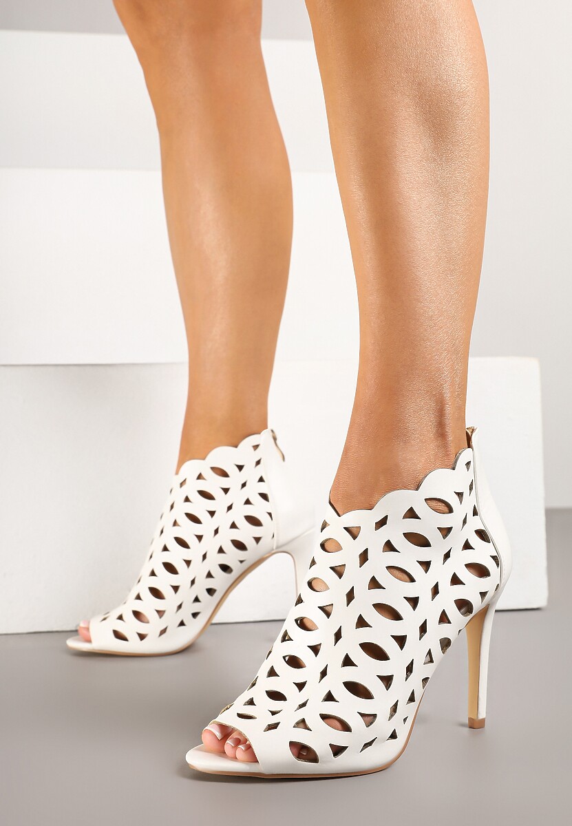 Białe Ażurowe Sandały Botki Vices na Szpilce Natessae