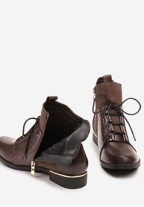 Brązowe Botki Vices w Stylu Trzewików z Motywem Skóry Krokodyla Alirriva