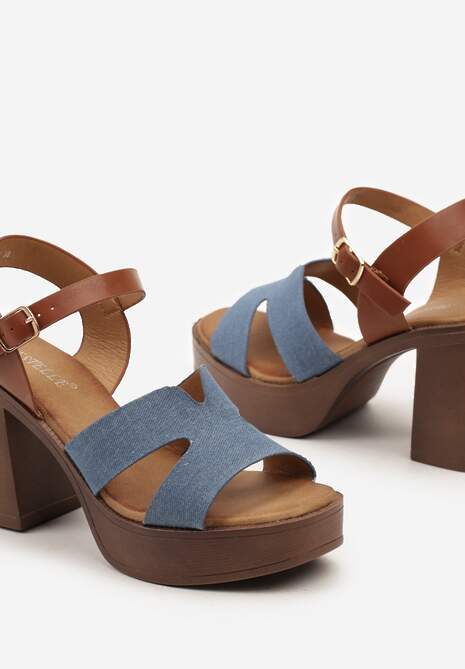 Niebieskie Casualowe Sandały na Słupku i Platformie z Wycięciami Groria
