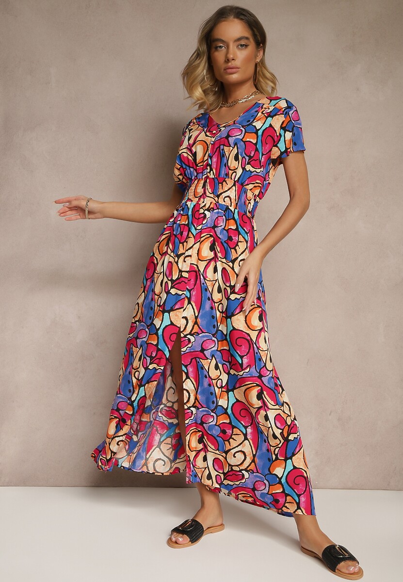 Różowa Sukienka z Bawełny w Abstrakcyjny Wzór Emisienna