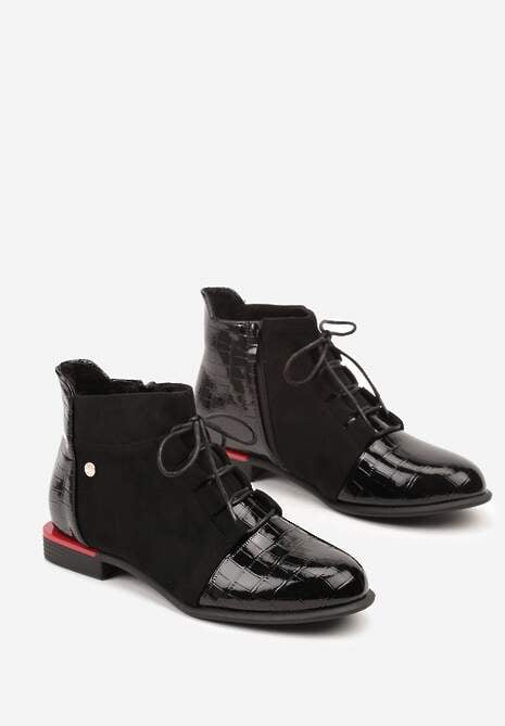 Czarne Botki Lakierowane Vices Ozdobione Tłoczeniem Uzvila