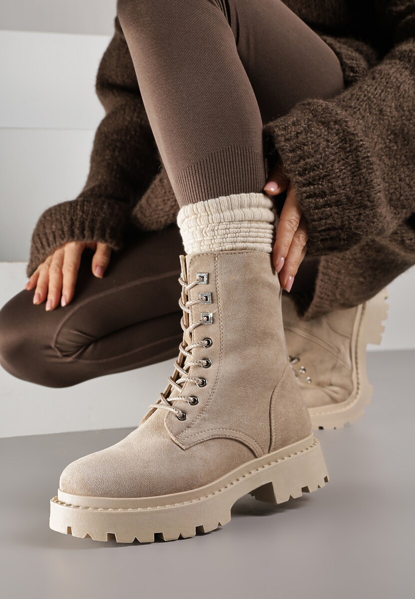 Czarne Botki Workery na Płaskiej Podeszwie Wykończone Cyrkoniami Lerissna