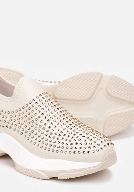 Beżowe Buty Sportowe na Grubej Podeszwie w Cyrkonie Elerene