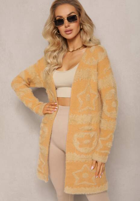 Brązowy Długi Kardigan Puszysty Aborra