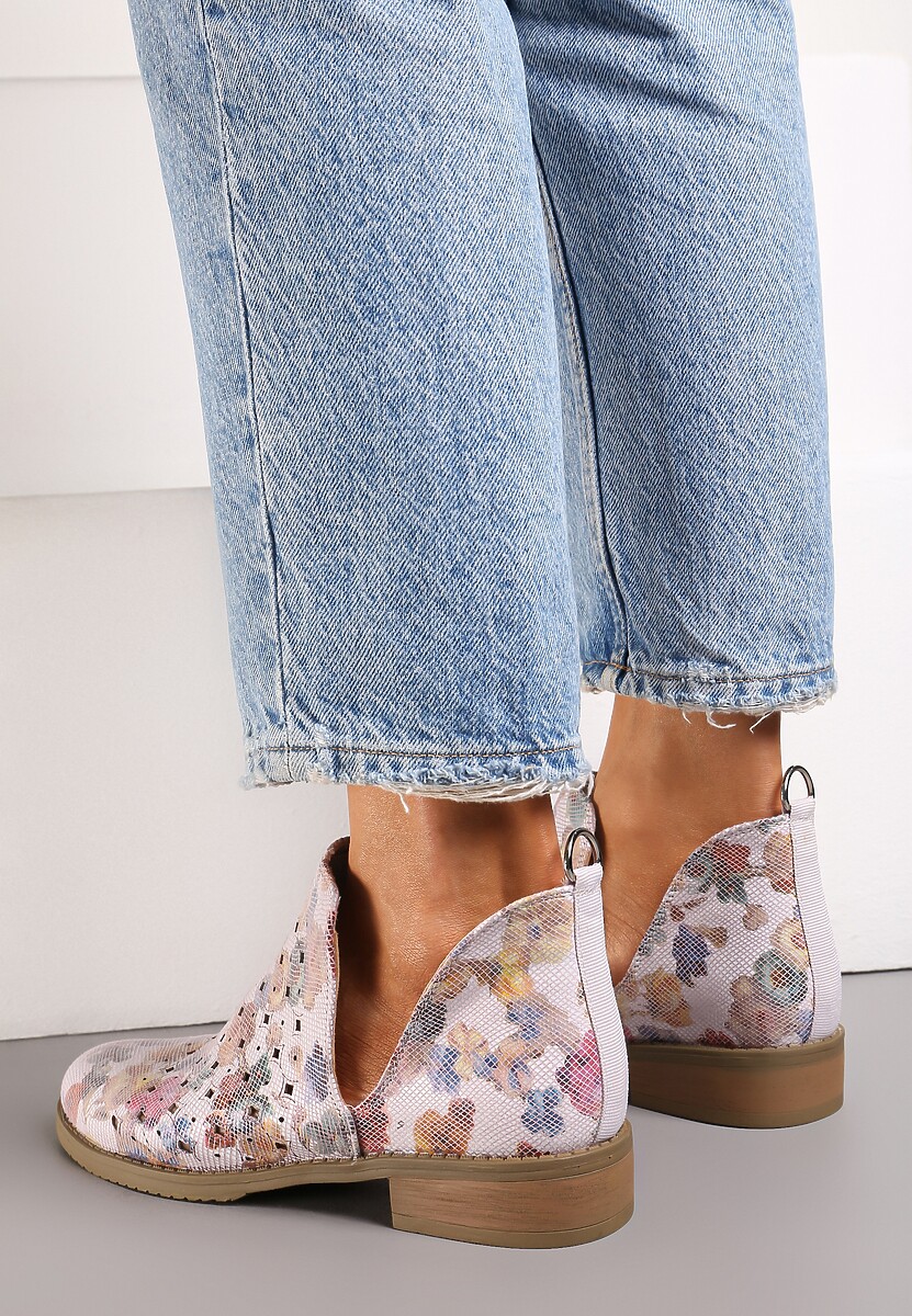 Różowe Ażurowe Botki za Kostkę z Wycięciem i Skórzaną Wkładką Bamma