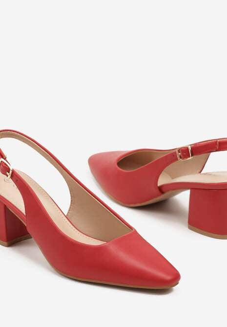 Czerwone Sandały na Słupku Typu Slingback Felvania