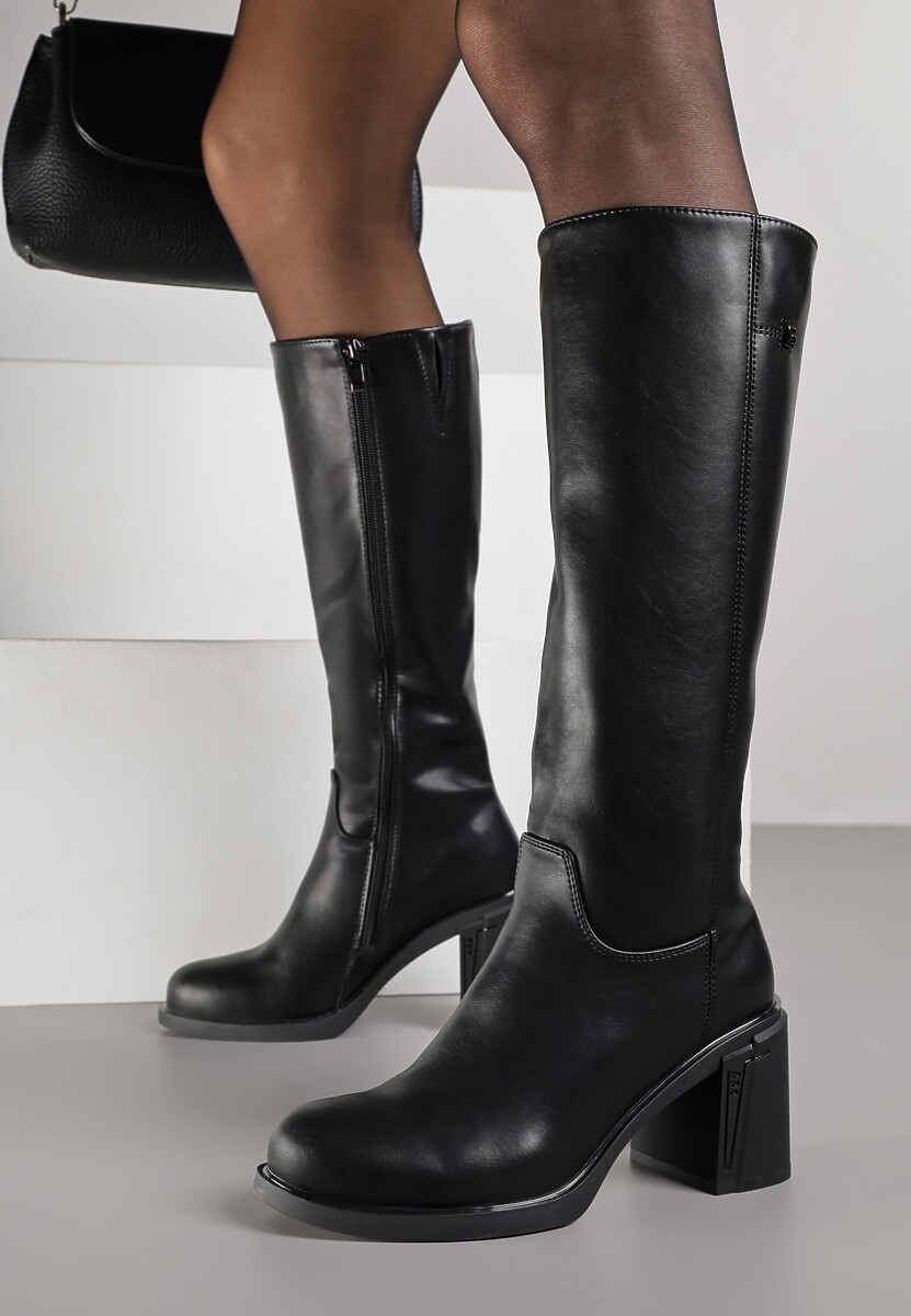 Czarne Kozaki VICES na Słupku ze Skóry Naturalnej Fezenna