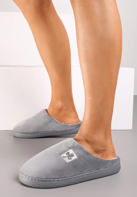 Szare Kapcie Vices z Weluru na Płaskiej Podeszwie Cellia