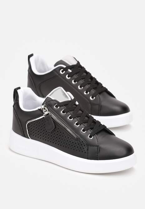 Czarne Sneakersy na Grubej Podeszwie z Cholewką z Perforacją Myranda