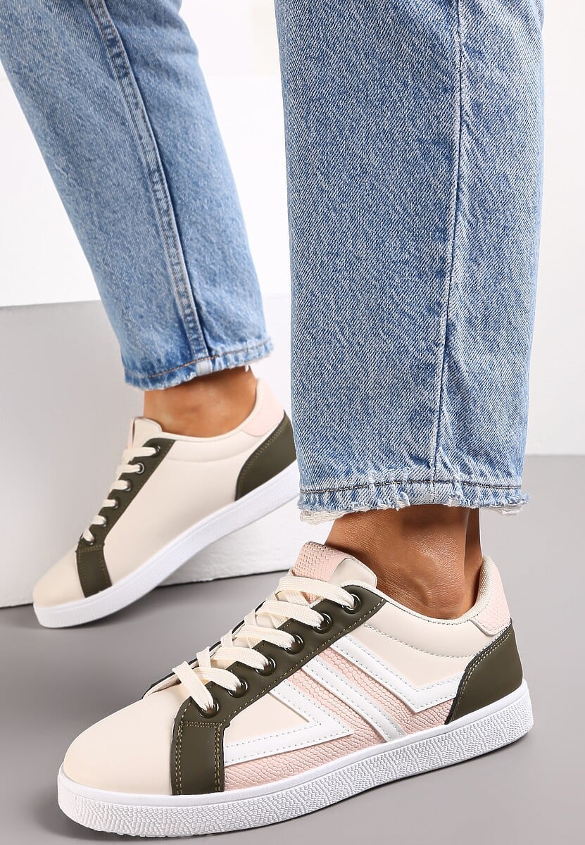Jasnobeżowe Sneakersy z Wstawkami Lerlet