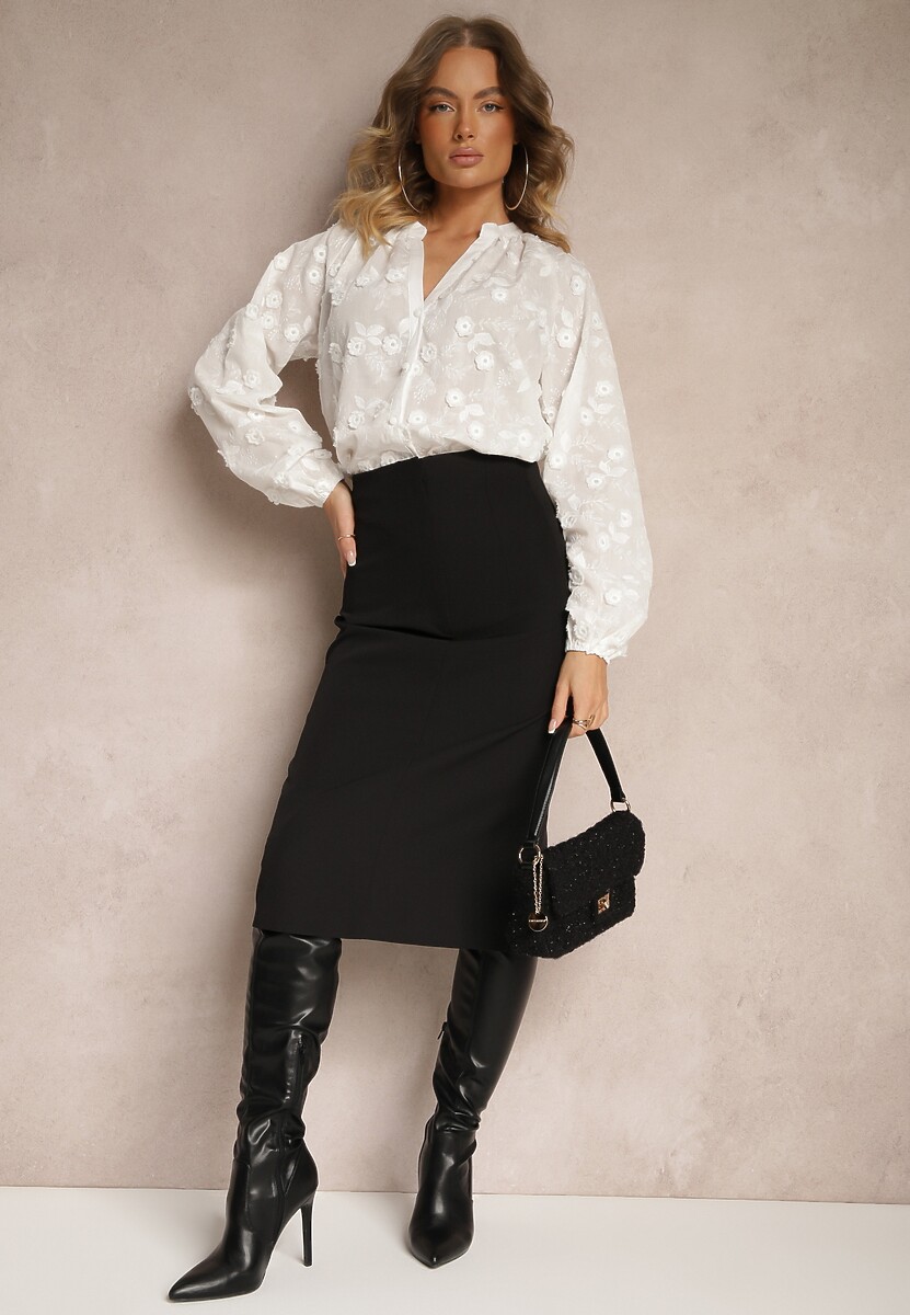 Biała Koszula Zapinana na Guziki z Haftowanej Tkaniny Glemma